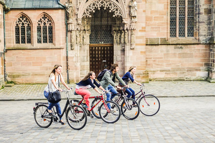 Nuremberg bicyclists and St. Sebald Church