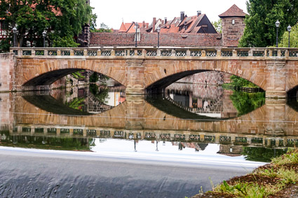 Reflected bridge in River Pegnitz, Nuremberg