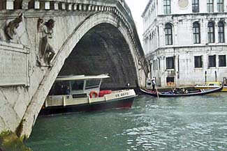 No 1 vaporetto under Rialto Bridge