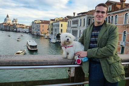 Man with dog on Accademia Bridge