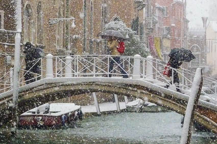Snow in Venice, Italy