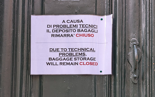 Luggage storage sign at Basilica di San Marco.