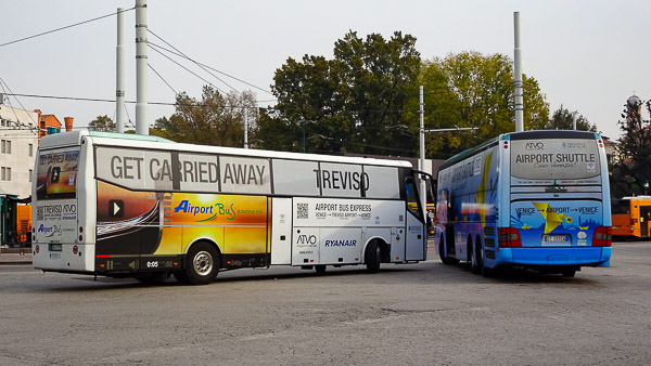 ATVO Treviso and Marco Polo Aairport buses in Venice's Piazzale Roma