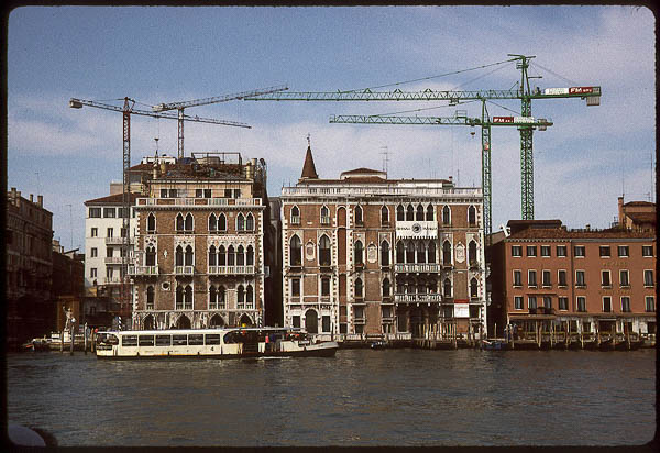 Tower cranes during reconstruction of the Gran Teatro La Fenice in Venice, 1999