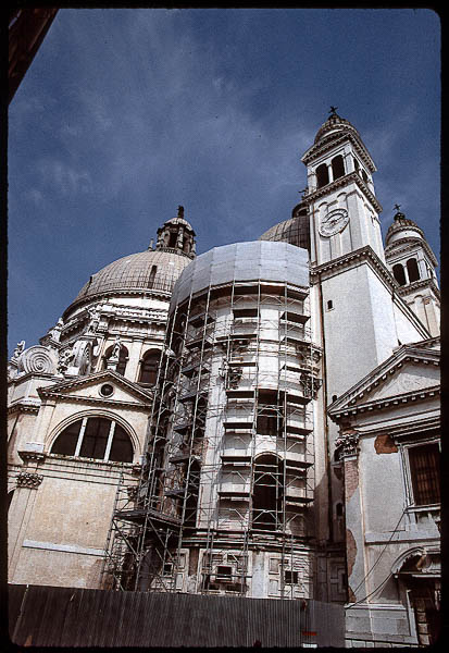 Venice's Basilica di Santa Maria della Salute with scaffolding in 1999