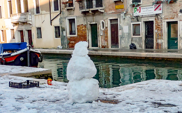 Winter snowman in Venice, Italy