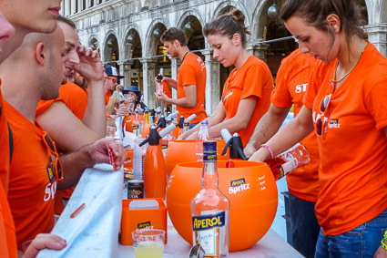 Pouring of Aperol Spritz drinks at Guinness World Record Toast in Piazza San Marco