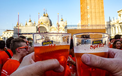 Aperol Spritz toast in Piazza San Marco, Venice